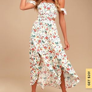 EASY ON THE EYES CREAM FLORAL MIDI DRESS